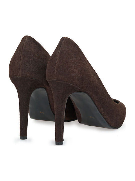 Suede Γόβες με Ψηλό Τακούνι Καφέ
