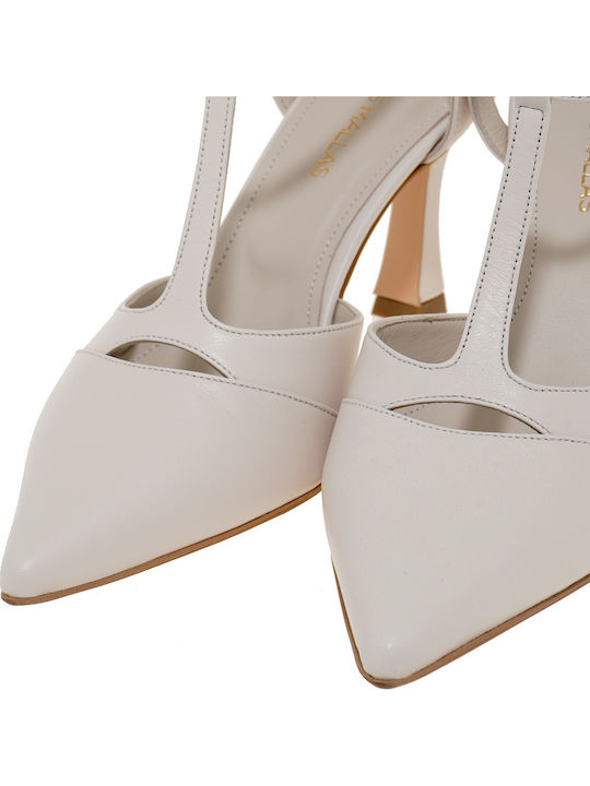Leather Heels With High Ecru Heel