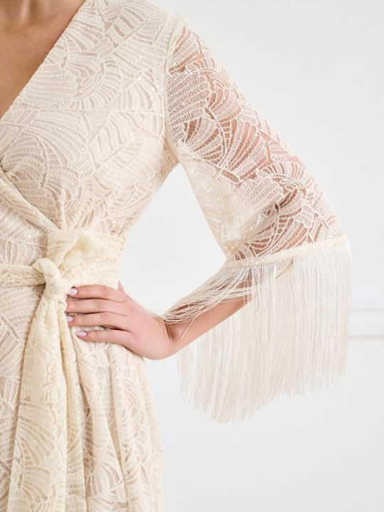 Midi Dress for Wedding / Christening with Lace Ecru
