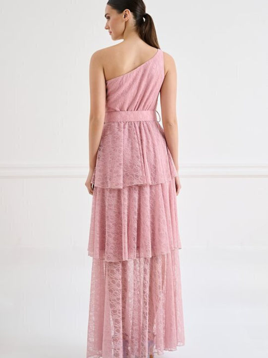Summer Maxi Dress for Wedding and Christening with Lace Pink
