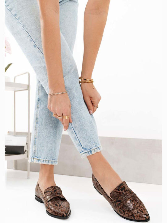 Καφέ Snake Print Μοκασίνια Διακοσμητική Στάφα