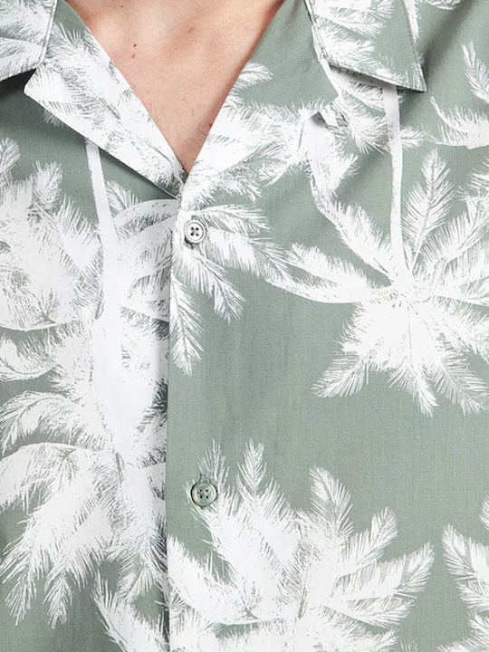 Short Sleeve Shirt Regular Fit Floral White-Khaki