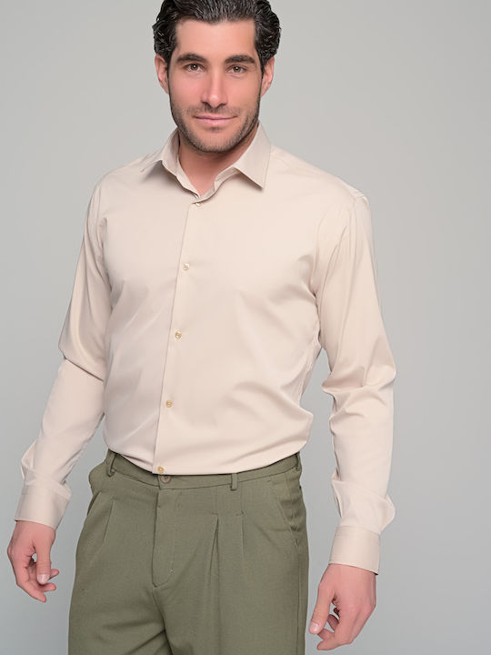 Langärmeliges Herrenhemd in Normale Passform Beige