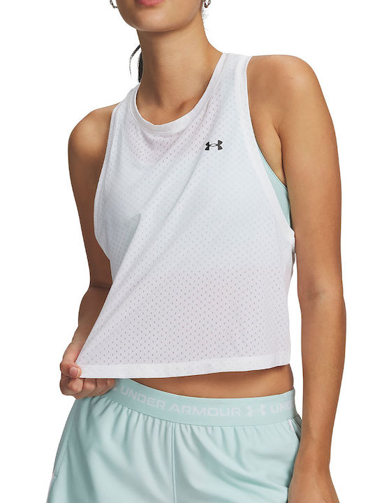 Sport Women's Athletic Crop Top Sleeveless Fast Drying with Sheerness White