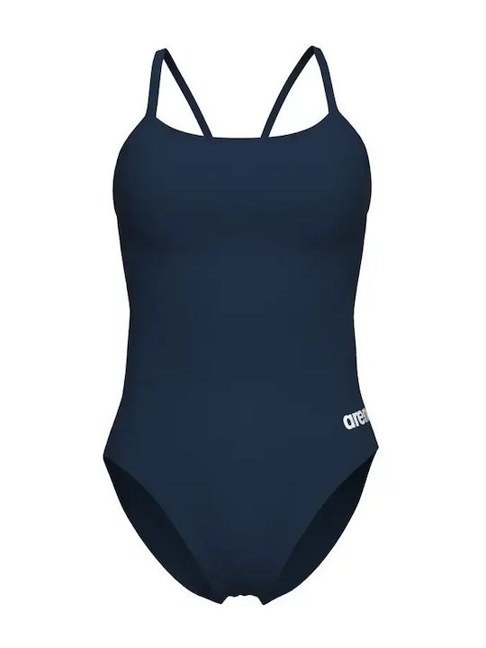 Back Solid Athletic Swimsuit Navy Blue