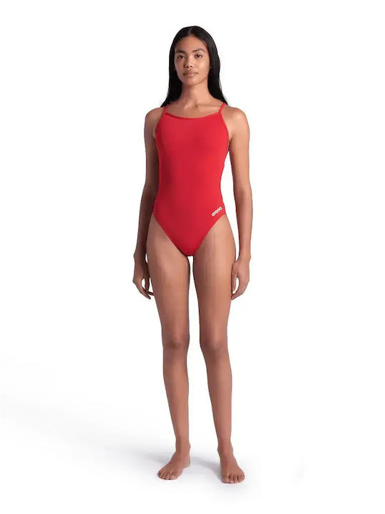 Back Solid Activewear Swimsuit Red