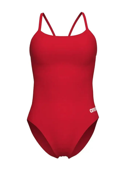Back Solid Activewear Swimsuit Red