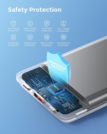 Veektomx VT103 Power Bank 10000mAh 22.5W με Θύρα USB-A και Θύρα USB-C Schnellladung Μαύρο