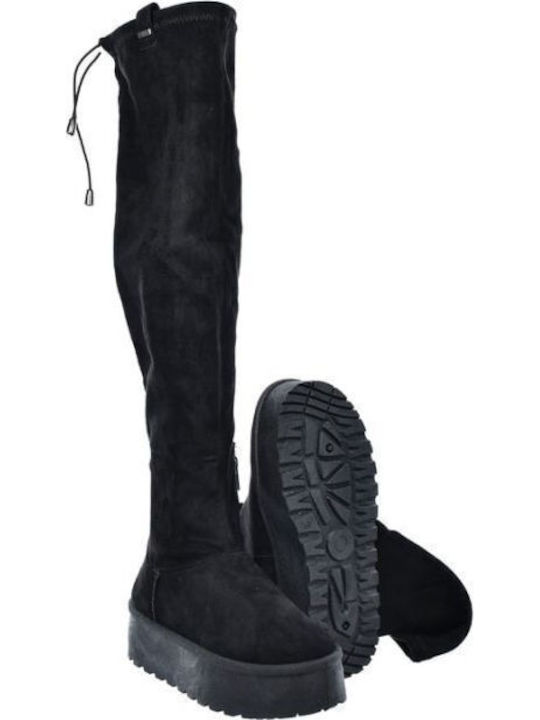 Wildleder Damenstiefel mit Pelz Schwarze