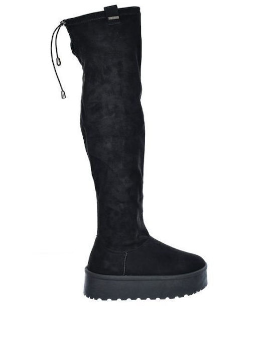 Wildleder Damenstiefel mit Pelz Schwarze
