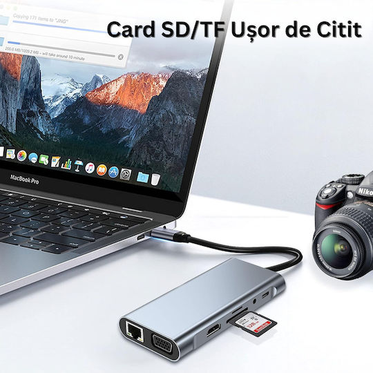 USB-C Docking Station with HDMI 4K PD Ethernet and 2 Monitor Connection Gray (ED468)