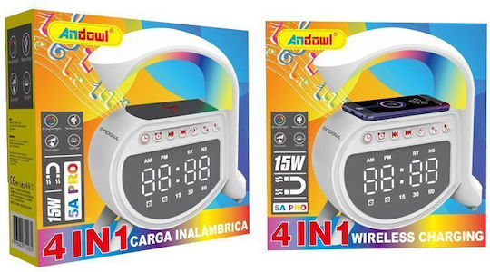 Andowl Andowl Digital Tabletop Clock LED with Alarm Clock and Wireless Charging 075667170920