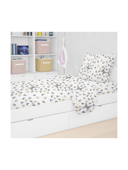 Dimcol Set Cearceafuri Single Din Bumbac Butterfly Bej 160x240cm 3 Bucăți
