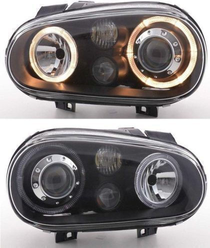 Front Headlights Vw Golf Iv R32 Angel Eyes Black Without H7 Bulbs Set 2pcs