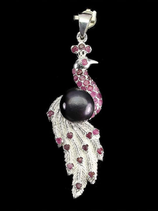Pendant Silver Pearl 925 Natural Rubies Peacock