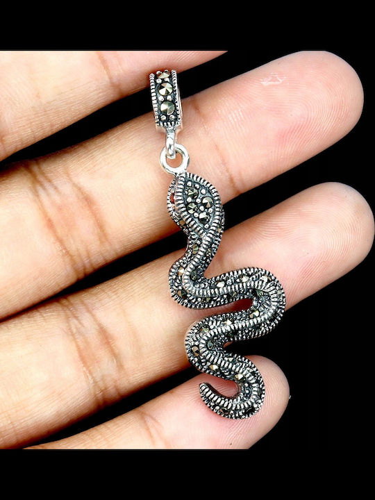 925 Silver Pendant Elegant Natural Marcasite Snake