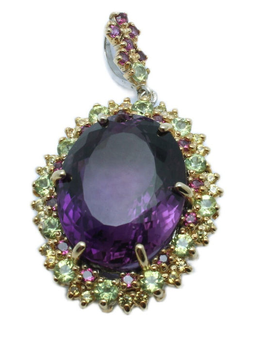 Silver Pendant Natural 47ct Amethyst Olivines Garnets Sapphires