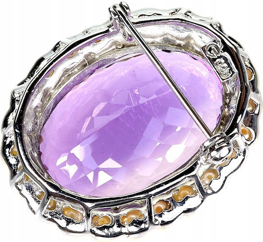 Brosa Argintie Uimitoare Ametist Natural 63ct Mărgele