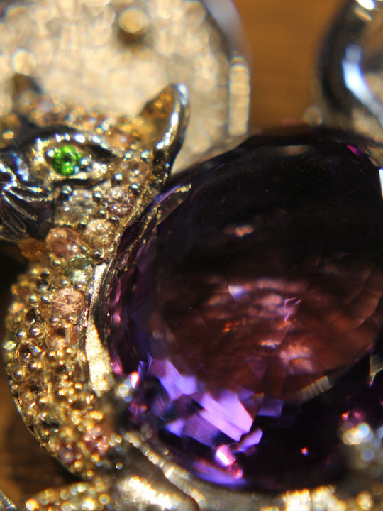 Künstlerischer Katzenanhänger Silber Natürlicher Amethyst Diopsid Saphire Songea