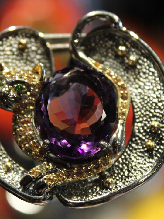 Künstlerischer Katzenanhänger Silber Natürlicher Amethyst Diopsid Saphire Songea