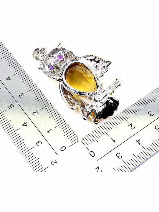 Owl Pendant 29ct Citrine Natural Amethysts Garnets 925 Stunning