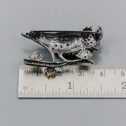 Artistic Brooch Natural Garnets 925 Bird