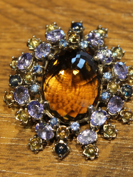 Silver Pendant Natural Citrine Tanzanite Kyanite Tourmalines