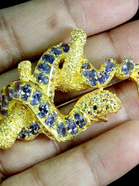 925 Brooch Pendant Natural Tanzanites Sapphires Songea Silver Snake