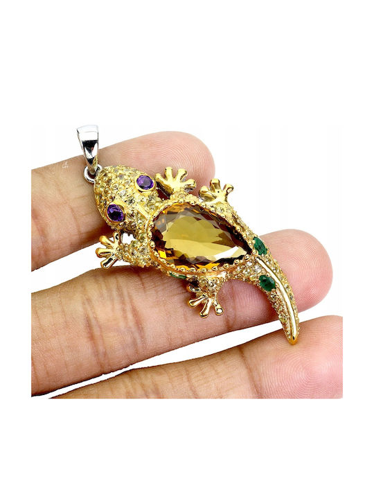 Lizard Pendant 27ct Synthetic Citrine Emeralds Amethysts Olivines 925