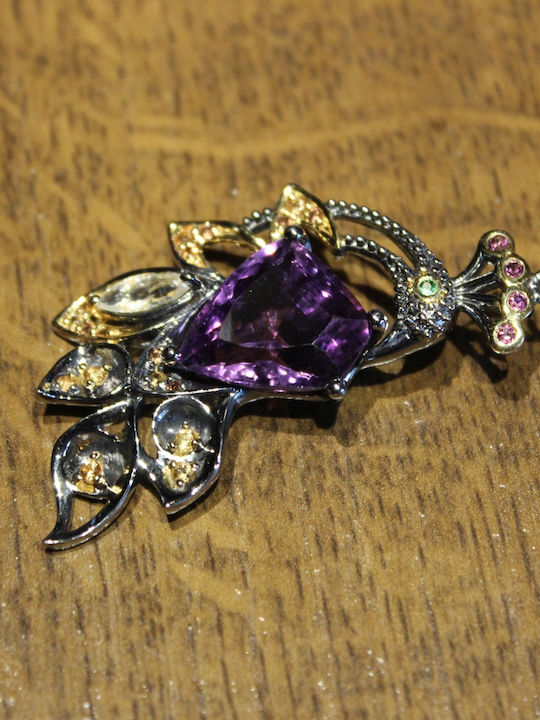 Silver Pendant Amethyst Sapphires Bird Silver Pendant Amethyst Sapphires Bird