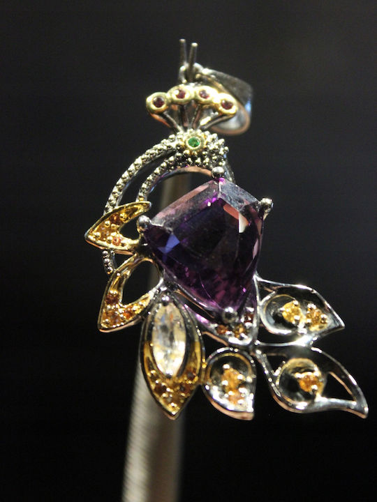 Silver Pendant Amethyst Sapphires Bird