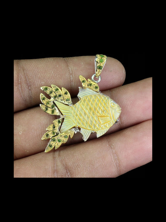 Pendant Natural Mother--pearl Diopsides Fish 925