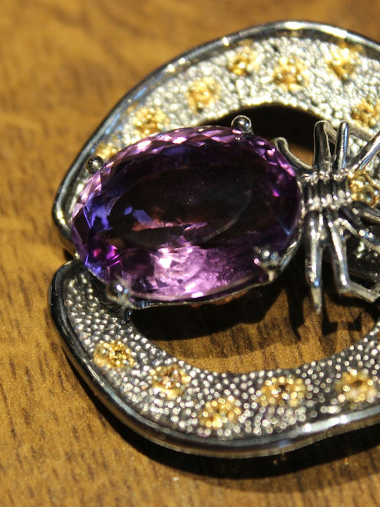 Silver Pendant Amethyst Sapphires Spider Silver Pendant Amethyst Sapphires Spider