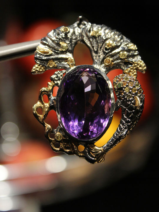 Artistic Fish Pendant Silver Amethyst Sapphires Diopsides Artistic Fish Pendant Silver Amethyst Sapphires Diopsides