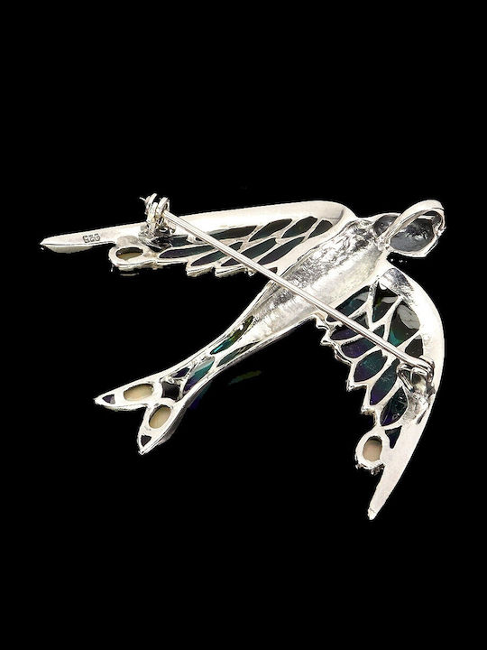 925 Brosche Anhänger Mit Emaille Natürliche Feueropale Marcasite Vogel