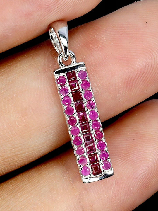 925 Delicate Elegant Silver Pendant Natural Rubies