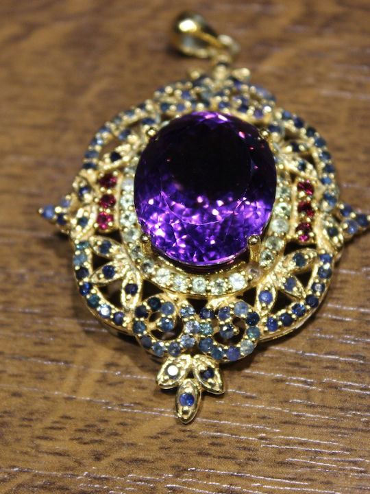 925 Pendant Stunning Silver Natural Amethyst Peridot Sapphires Garnets 925 Pendant Stunning Silver Natural Amethyst Peridot Sapphires Garnets