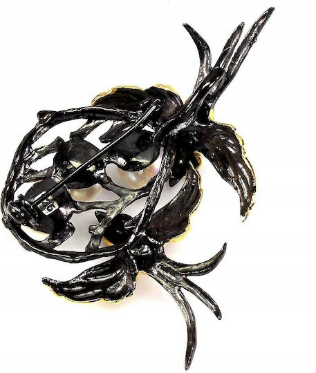 Brooch Silver Birds Natural Pearls Garnets 925