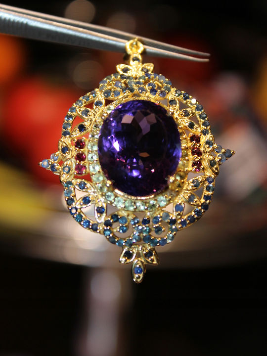 925 Pendant Stunning Silver Natural Amethyst Peridot Sapphires Garnets
