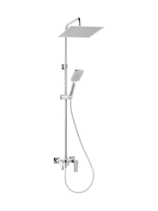 Ferro Algeo Square Adjustable Shower Column with Bathtub Mixer 107.6-170cm Silver Ferro Algeo Square Adjustable Shower Column with Bathtub Mixer 107.6-170cm Silver