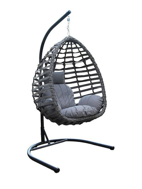 Rattan Swing Nest with Stand Grey / Beige L100xW80xH130cm