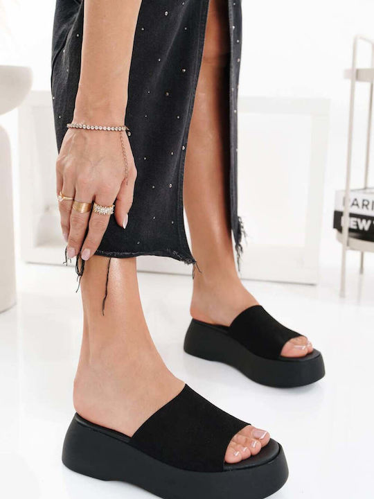 Black Suede Strap Slippers Made In Greece