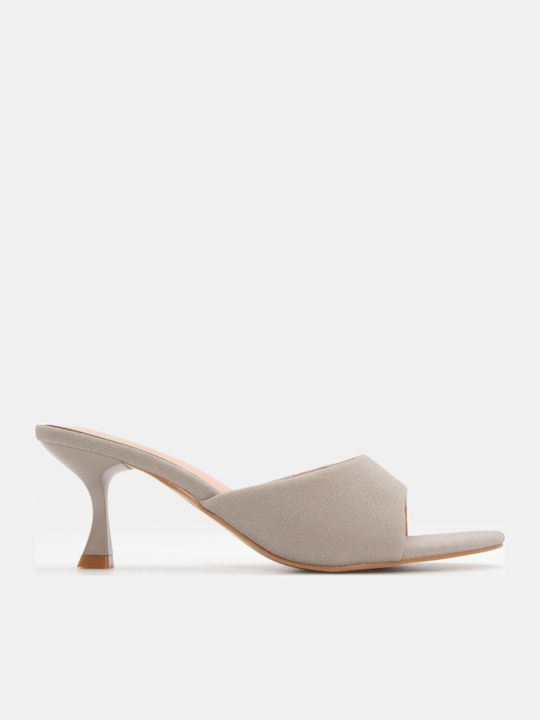 Suede Mules με Χαμηλό Τακούνι σε Γκρι Χρώμα