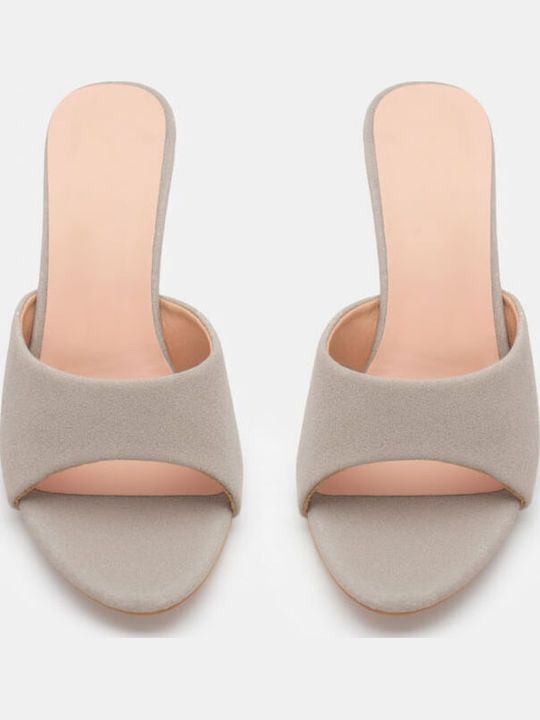 Suede Mules με Χαμηλό Τακούνι σε Γκρι Χρώμα