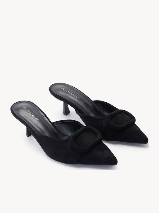 Black Suede Mules Low Heel