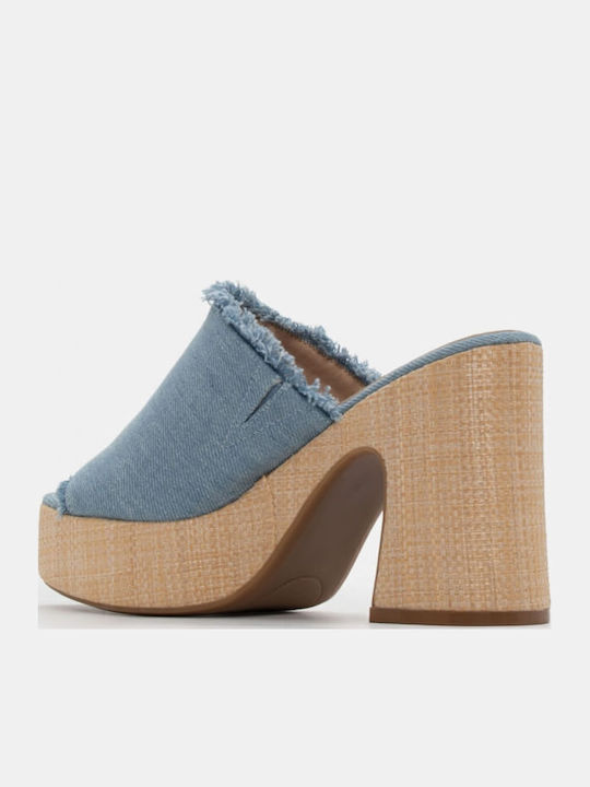Mules With High Heel In Blue Colour