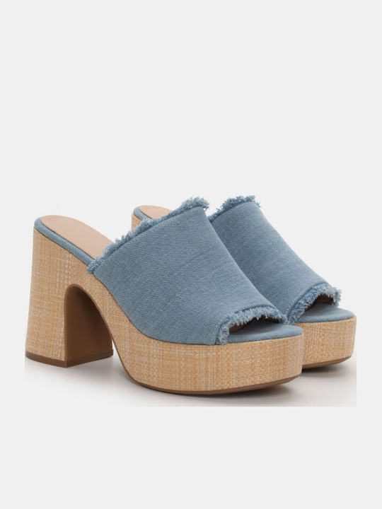 Mules With High Heel In Blue Colour