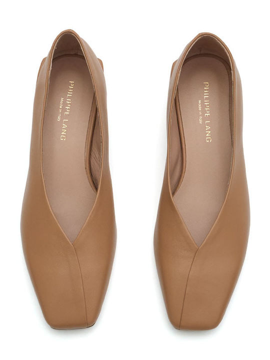 Leather Heels With Low Heel Beige