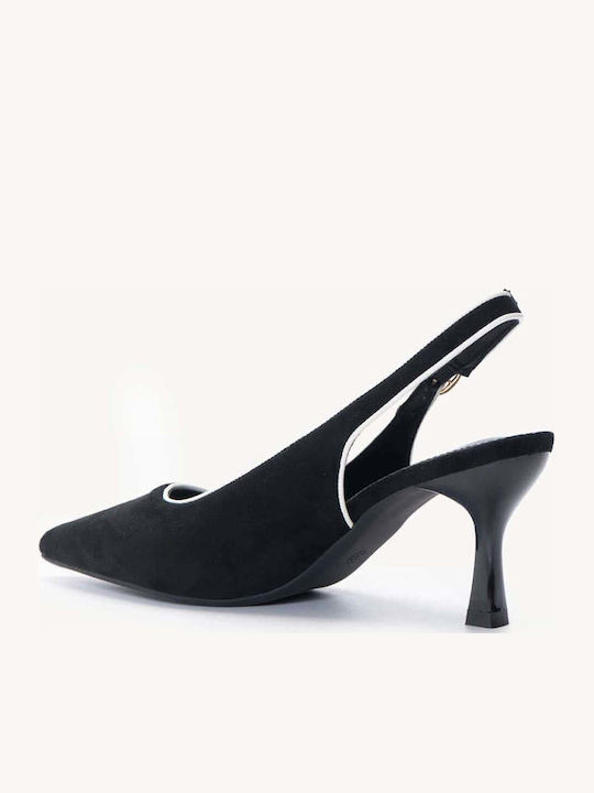 Μαύρες Σουέτ Γόβες Slingback Μυτερή Γραμμή