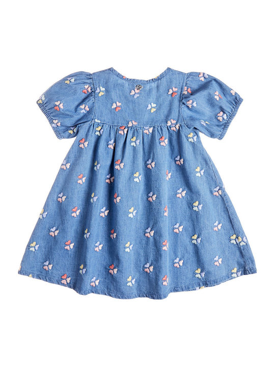 Rochie Fete Mâneca Scurtă Denim Albastră